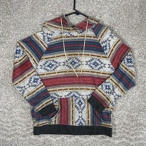 BKC Men's XL Aztec Southwestern Geometric Pullover Hoodie Sweatshirt Red Blue